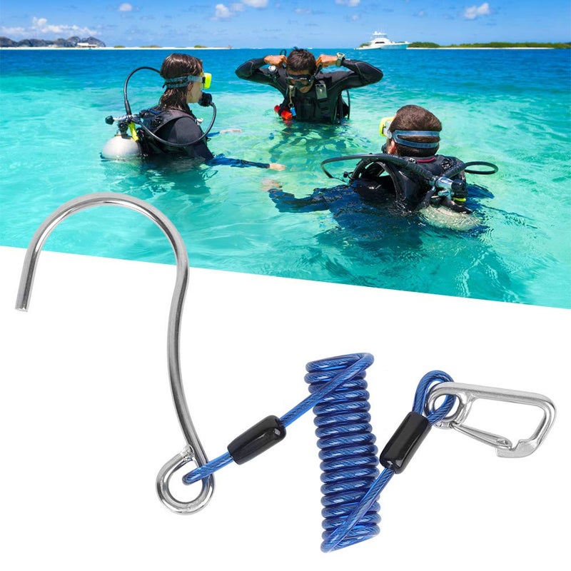 Keenso Diving Stainless Steel Single Hook, Spring Anti-Lost Reef Hook with Spiral Coil Lanyard(Blue) - Image 4
